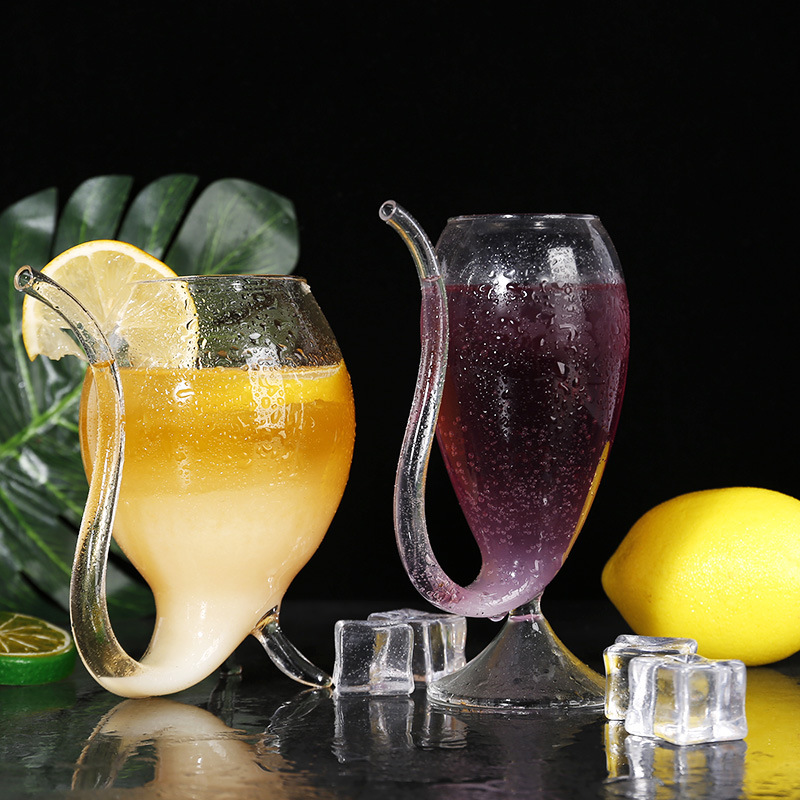 Glass Personalized Creative with Feet Cocktail Glass Crystal Straw Champagne Glass High Straw Juice Glass Water Cup