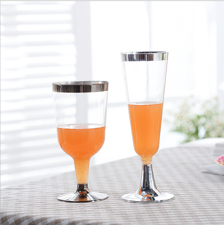Disposable Goblet High-Grade Plastic Wine Glass Golden Edge Silver Champagne Glass Rose Gold Wine Glass Plastic Disposable Goblet High-Grade Plastic Wine Glass Golden Edge Silver Champagne Glass Rose Gold Wine Glass Plastic