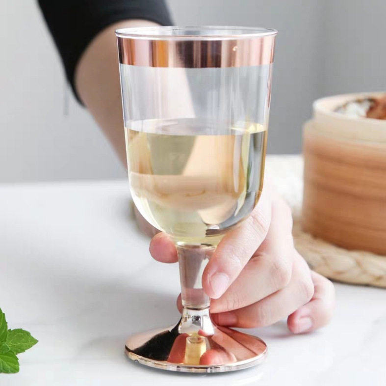 Disposable Goblet High-Grade Plastic Wine Glass Golden Edge Silver Champagne Glass Rose Gold Wine Glass Plastic Disposable Goblet High-Grade Plastic Wine Glass Golden Edge Silver Champagne Glass Rose Gold Wine Glass Plastic