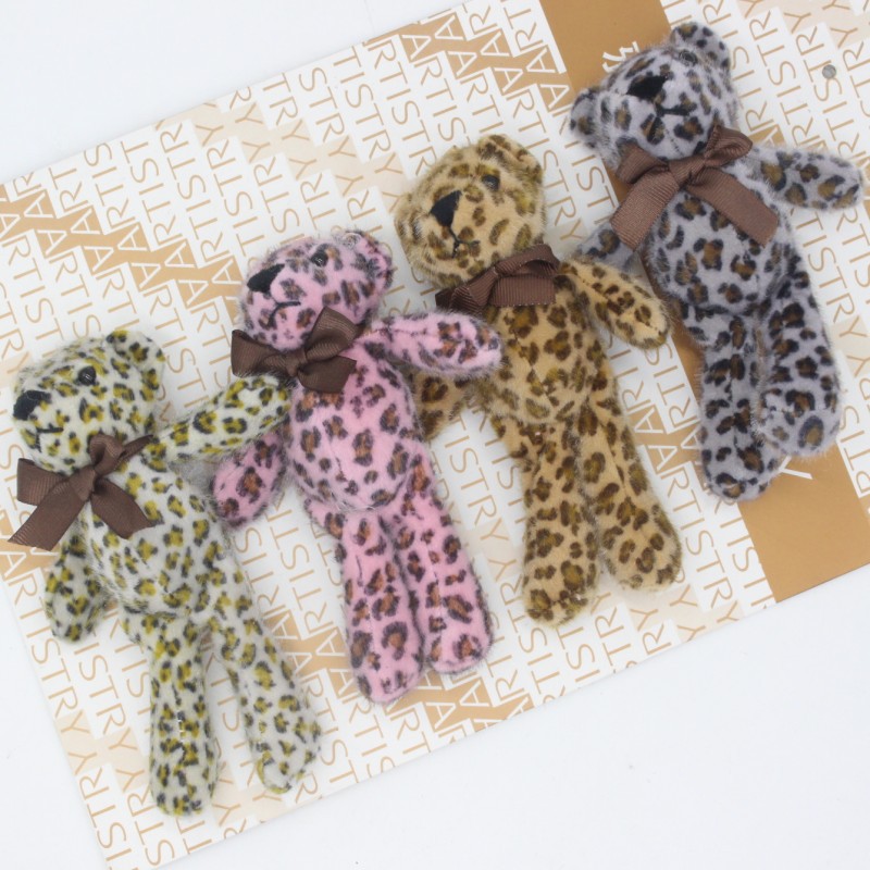 Creative Leopard Bow Tie Teddy Bear Doll DIY Keychain Handbag Pendant Wedding Promotion Gift Plush Toy