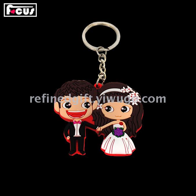 PVC Hot Silicone Environmental Protection Double-Sided Wedding Celebration Gift Keychain Soft Glue Epoxy Keychain Factory