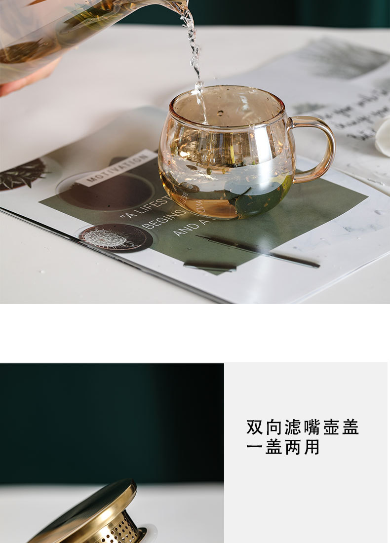 Home Living Room Drinking Ware Cup Set Cold Water Light Luxury Champagne Heat-Resistant Glass Pot with Bamboo Tray Home Living Room Drinking Ware Cup Set Cold Water Light Luxury Champagne Heat-Resistant Glass Pot with Bamboo Tray