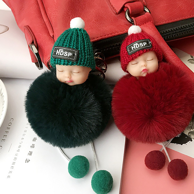 Cute Cartoon Woolen Cap Cute Sleeping Doll Keychain Furry Toy Bag Package Pendant Wedding Gift Wedding Keychain