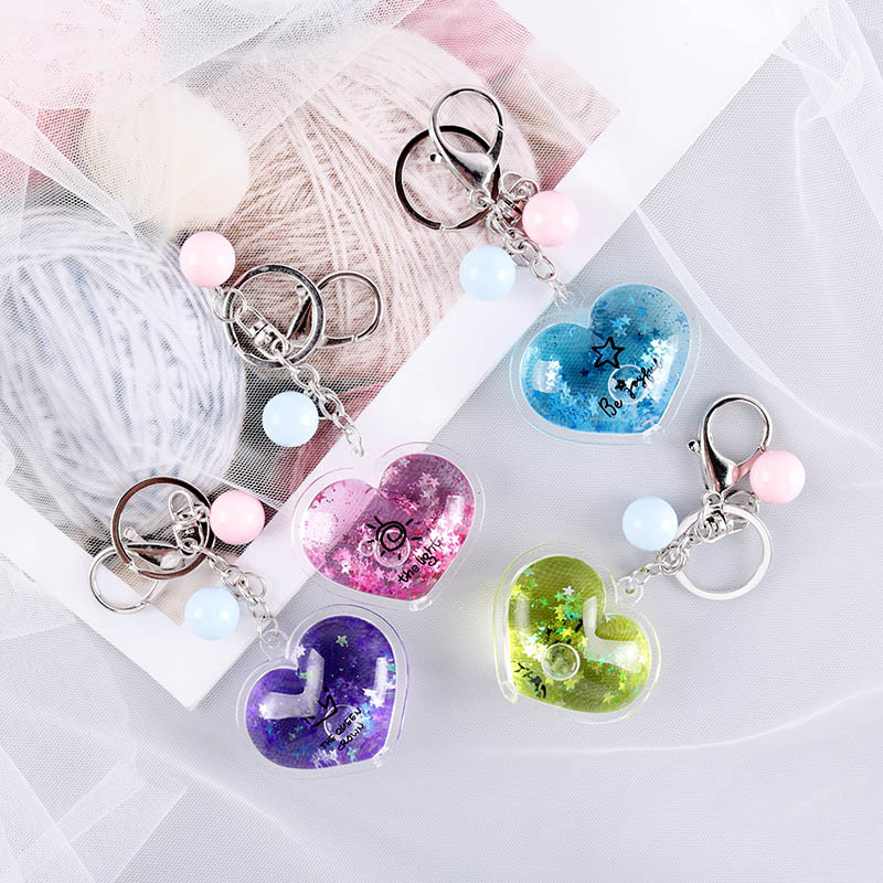Wedding Keychain Ornament Heart-Shaped Oil-Filled Keychain Quicksand Key Chain Heart-Shaped Soft and Cute Girl Pendant