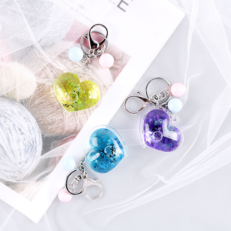 Wedding Keychain Ornament Heart-Shaped Oil-Filled Keychain Quicksand Key Chain Heart-Shaped Soft and Cute Girl Pendant