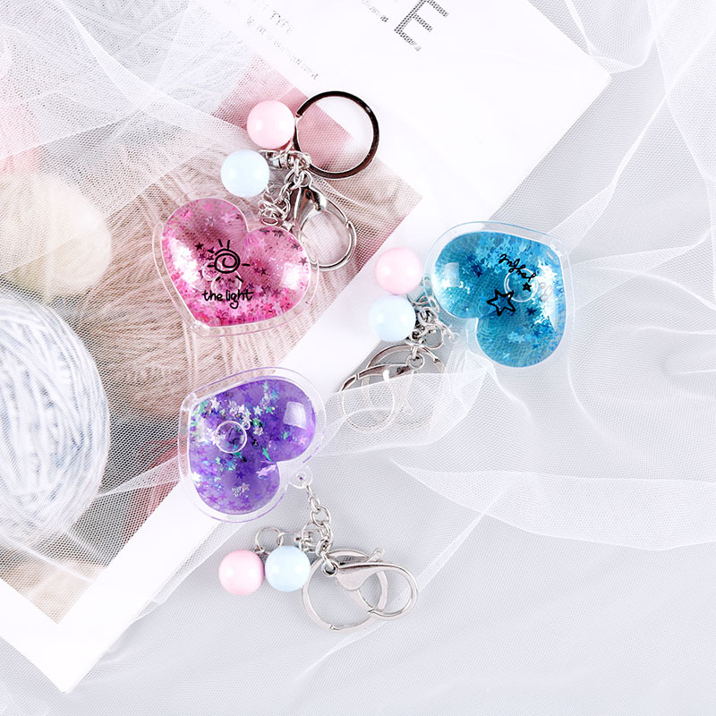 Wedding Keychain Ornament Heart-Shaped Oil-Filled Keychain Quicksand Key Chain Heart-Shaped Soft and Cute Girl Pendant