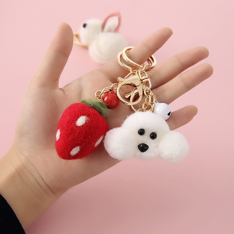 Wedding Keychain Teddy Automobile Hanging Ornament Ornament Key Chain Rabbit Wool Felt Creative Gift