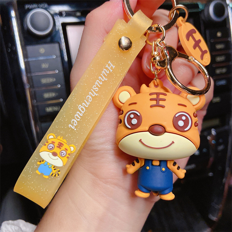 Wedding Keychain Tiger Zodiac New Cartoon Tiger Keychain Car Shape School Bag Key Pendants New Year Gift