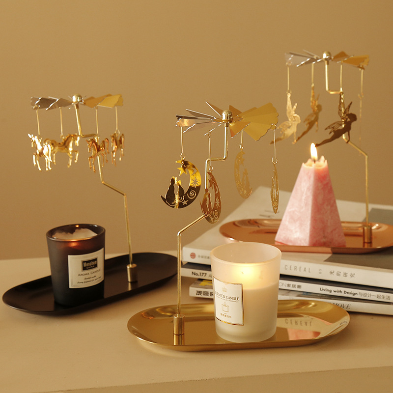 Rotating Candlestick Aromatherapy Candle with Tray Romantic Revolving Scenic Lantern European Candleholder