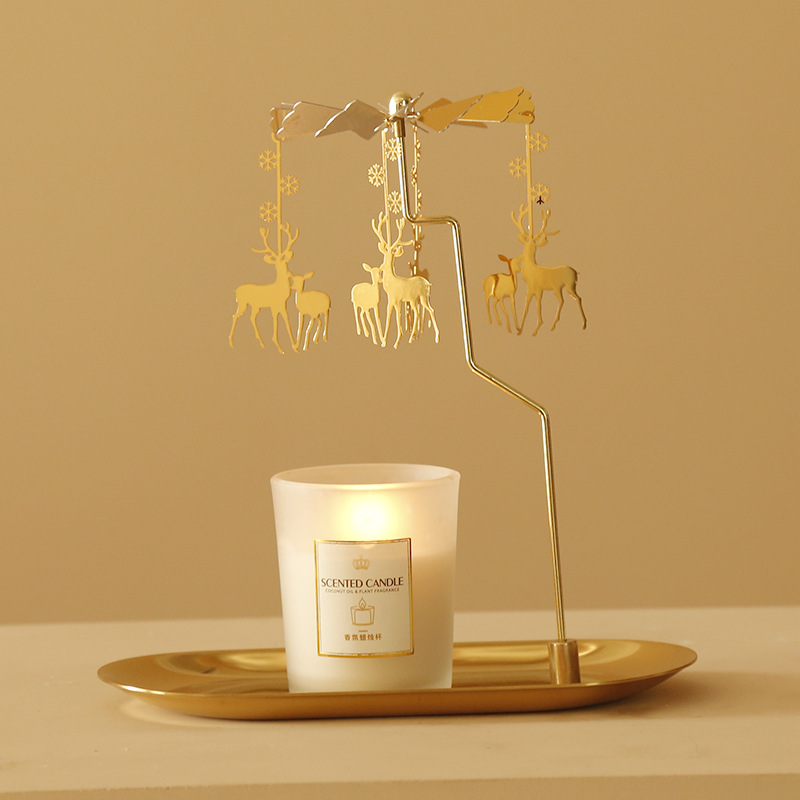 Rotating Candlestick Aromatherapy Candle with Tray Romantic Revolving Scenic Lantern European Candleholder