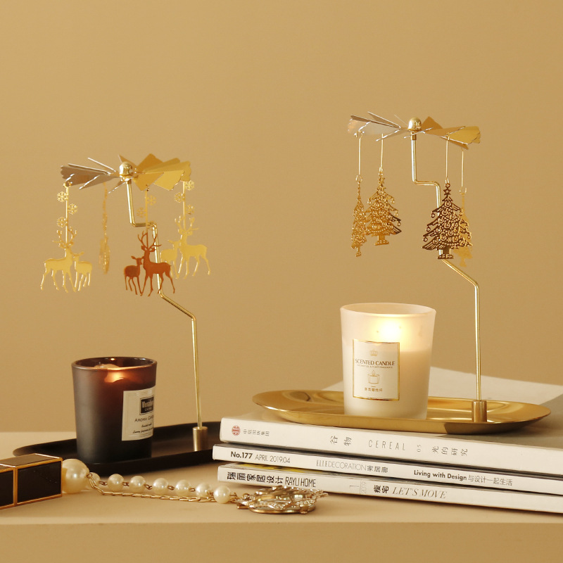 Rotating Candlestick Aromatherapy Candle with Tray Romantic Revolving Scenic Lantern European Candleholder