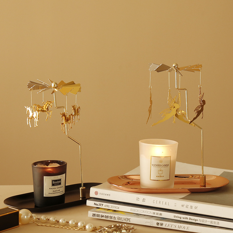 Rotating Candlestick Aromatherapy Candle with Tray Romantic Revolving Scenic Lantern European Candleholder