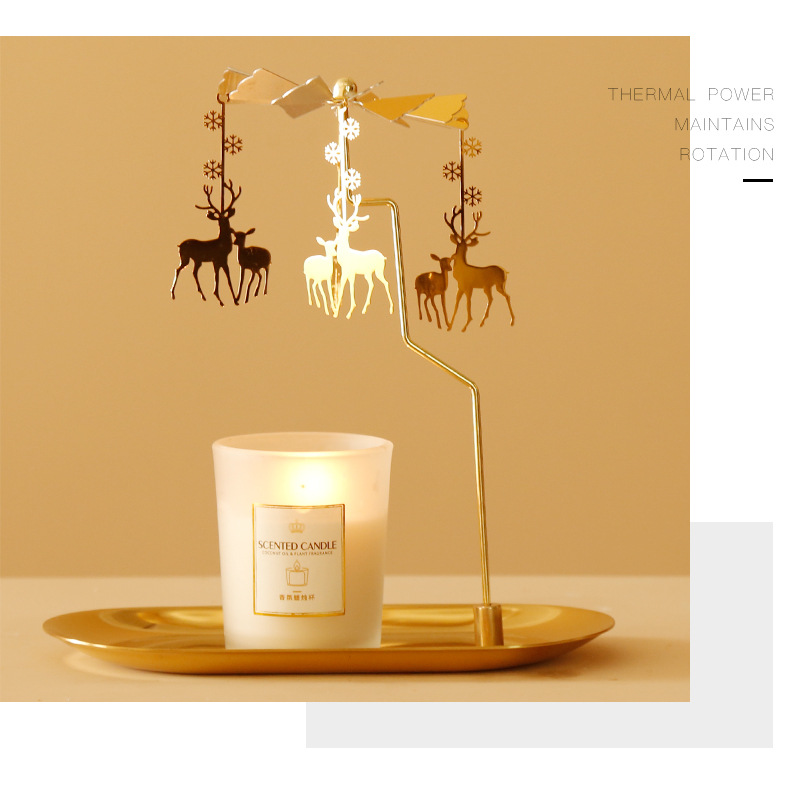 Rotating Candlestick Aromatherapy Candle with Tray Romantic Revolving Scenic Lantern European Candleholder