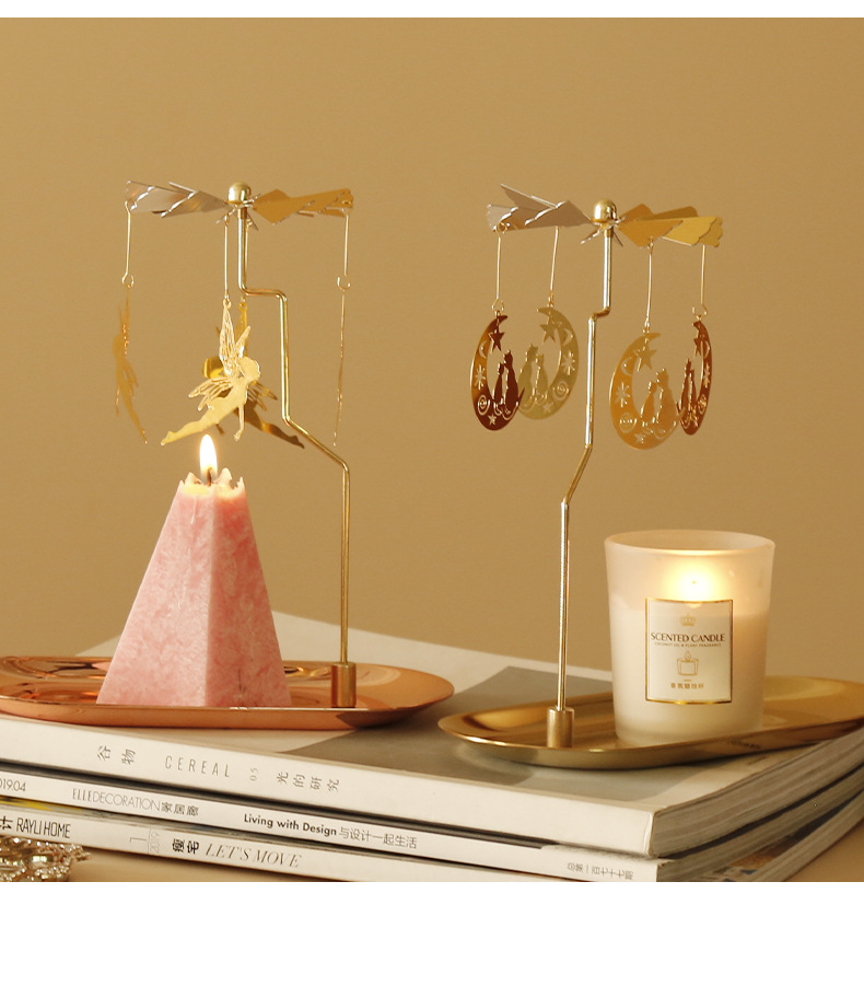 Rotating Candlestick Aromatherapy Candle with Tray Romantic Revolving Scenic Lantern European Candleholder