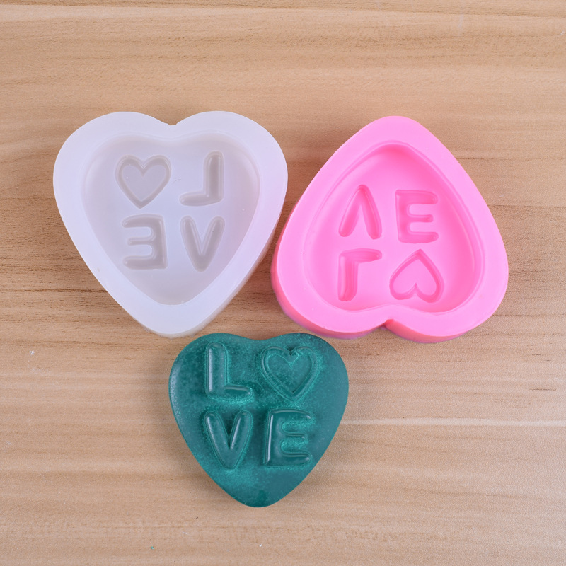 Love Handmade Soap Silicone Mold DIY Letter Love Heart-Shaped Fondant Cake Decoration Candle Mold Spot Wholesale