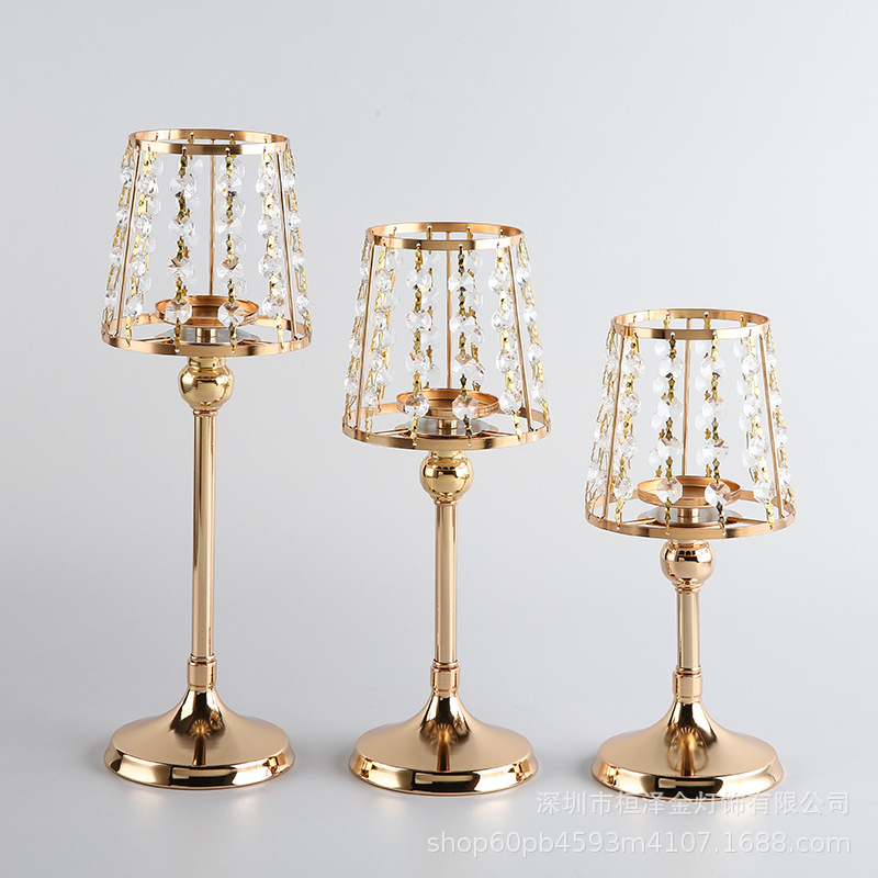 Table Western Romantic Candlelight Dinner Three-Piece Set Decoration Wedding Electroplating Decoration Glow Candle