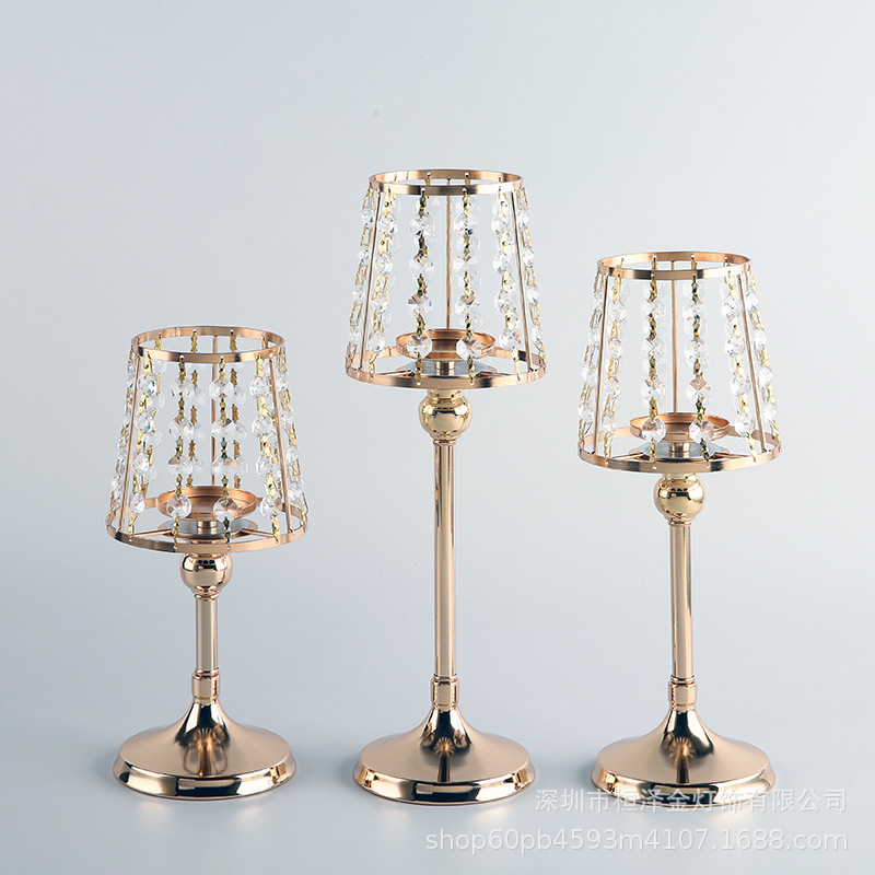 Table Western Romantic Candlelight Dinner Three-Piece Set Decoration Wedding Electroplating Decoration Glow Candle