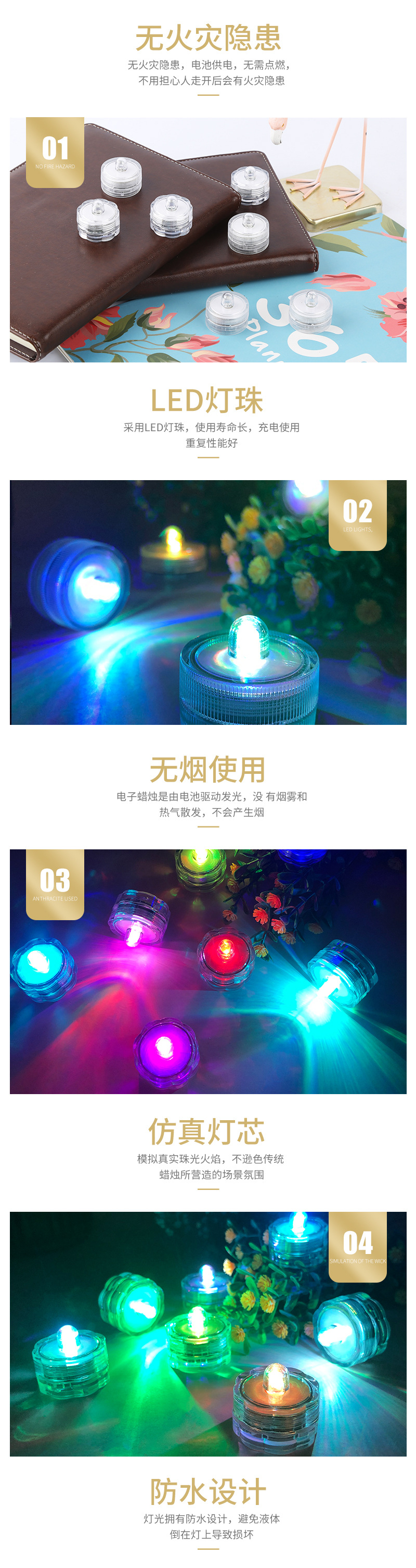 Glow Candle Light Fish Tank Led Waterproof Lamp Banquet Party Decorative Colorful Electric Candle Lamp Candle Light