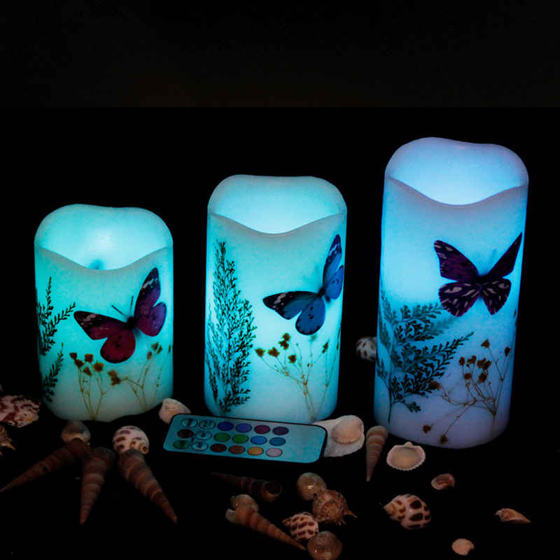 Glow Candle  Remote Control Colorful Candle Light Personality Electronic Dried Flower Candle Light Butterfly Candle