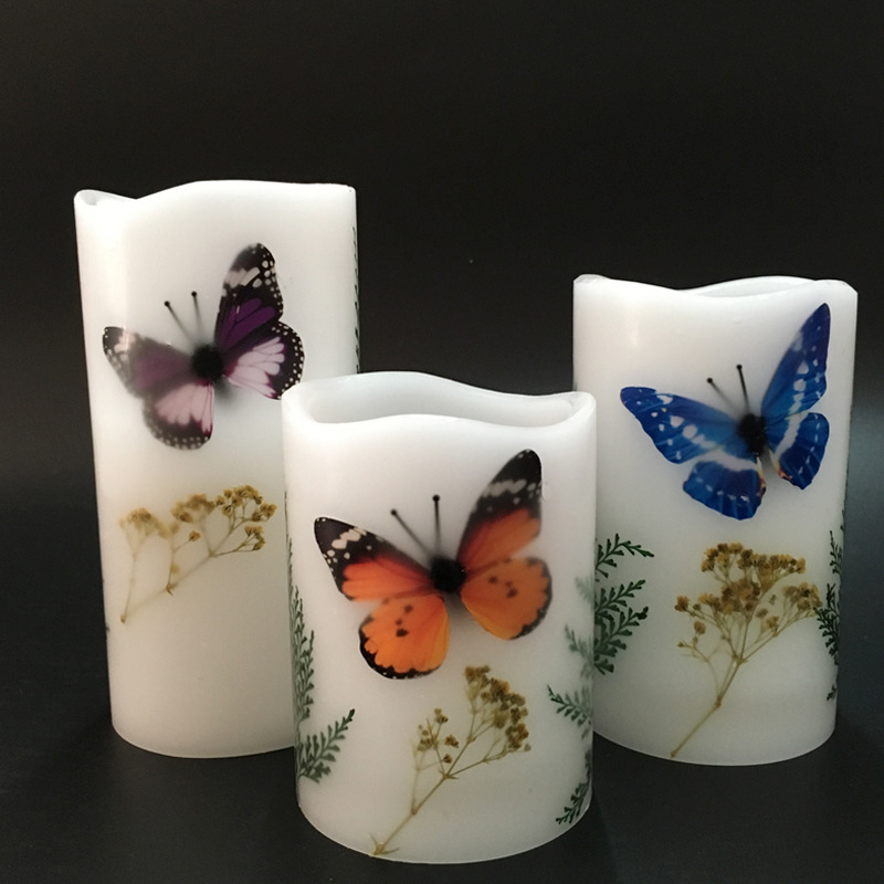 Glow Candle  Remote Control Colorful Candle Light Personality Electronic Dried Flower Candle Light Butterfly Candle