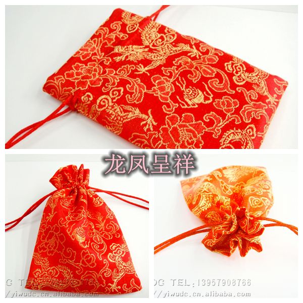Red dragon and Phoenix silk beam Gift Bag Wedding bag silver bracelet bracelet packaging