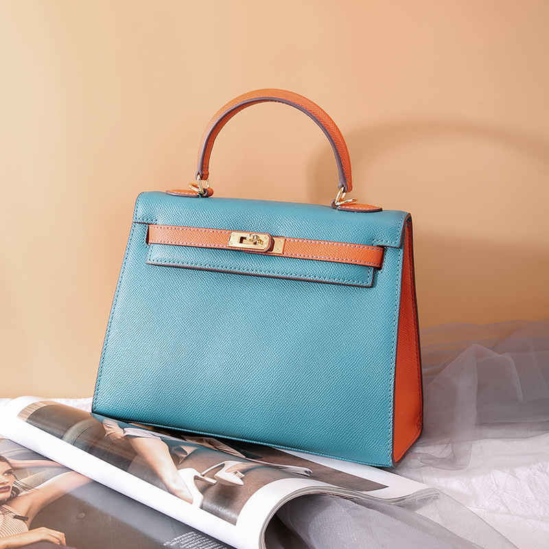 Women&#039;s Cow Leather Bag 2021 New Kelly Bag Red Bag Portable Wedding Bride Birkin Bag wedding Bag