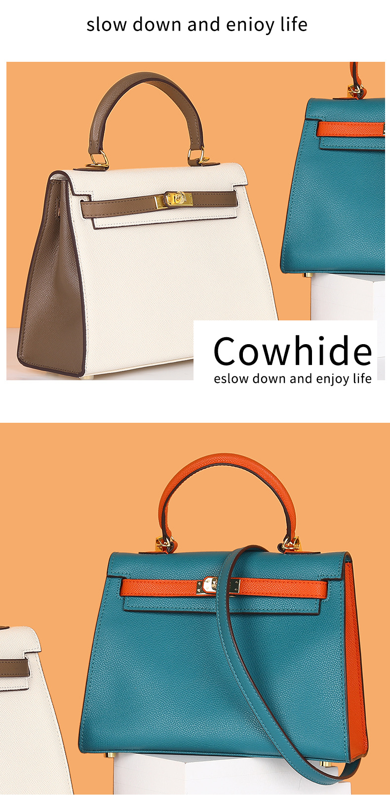 wedding Bag  2021 New Kelly Bag Milky White Bag Portable Wedding Bride Birkin Bag Contrast Color Crossbody Women's Bag
