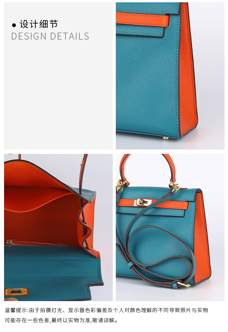 wedding Bag  2021 New Kelly Bag Milky White Bag Portable Wedding Bride Birkin Bag Contrast Color Crossbody Women's Bag