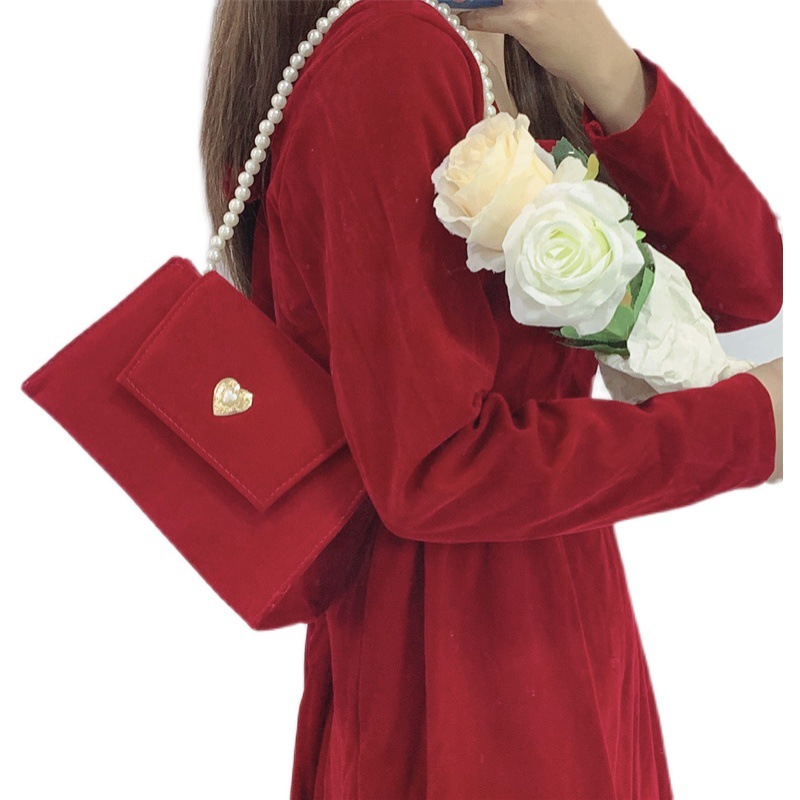 2021 New Velvet Red Wedding Bag Female Bride Elegant Suede Wedding All-Matching wedding Bag