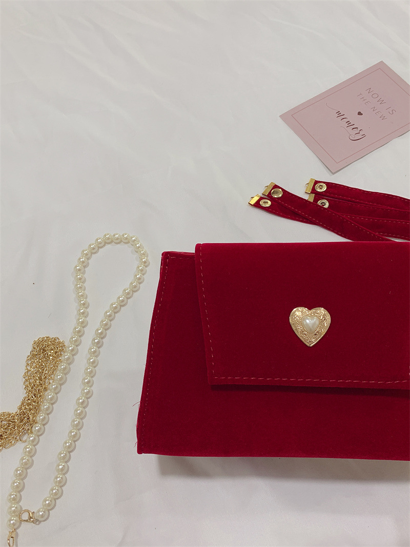 2021 New Velvet Red Wedding Bag Female Bride Elegant Suede Wedding All-Matching wedding Bag