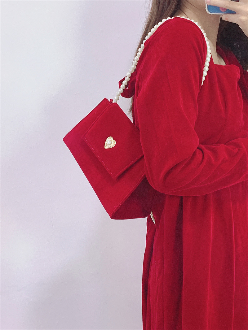 2021 New Velvet Red Wedding Bag Female Bride Elegant Suede Wedding All-Matching wedding Bag