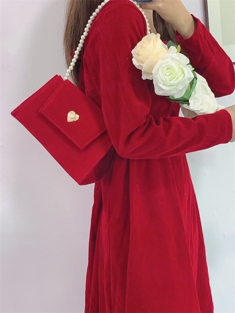 2021 New Velvet Red Wedding Bag Female Bride Elegant Suede Wedding All-Matching wedding Bag