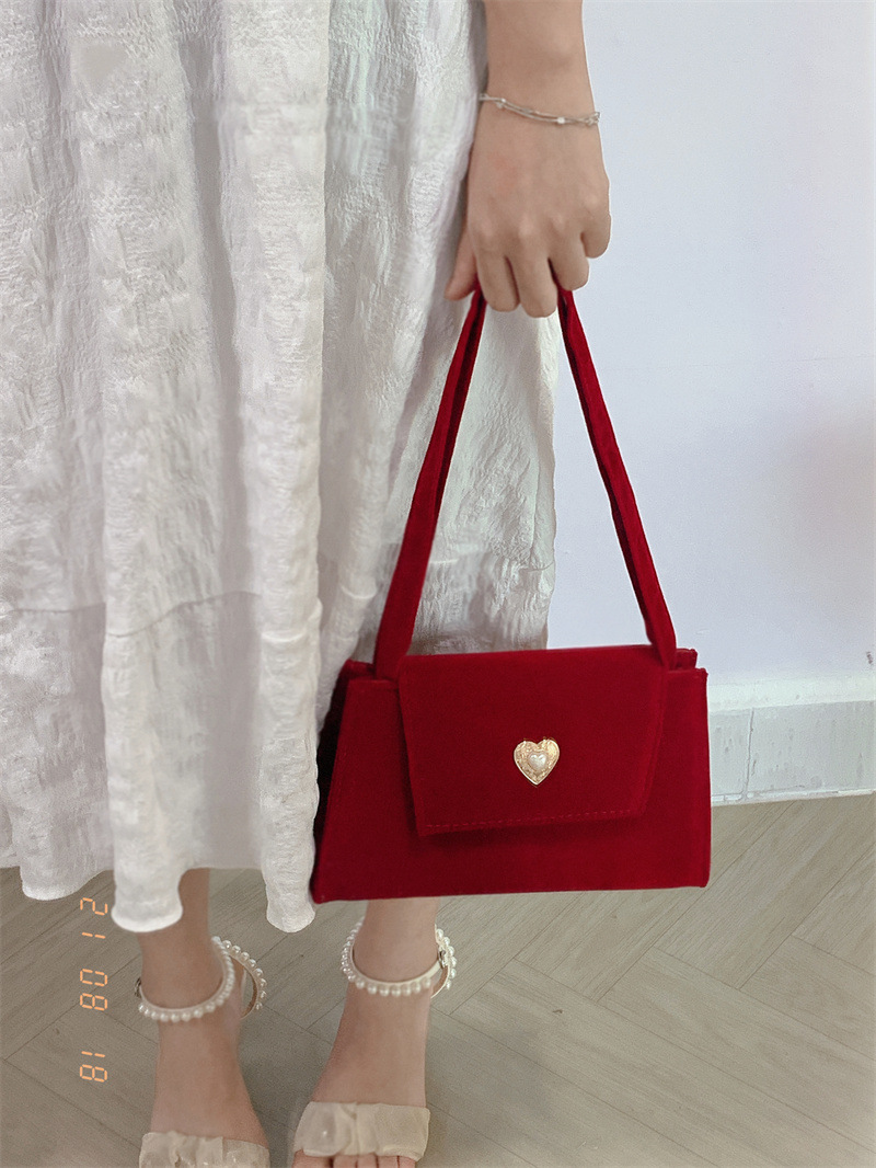 2021 New Velvet Red Wedding Bag Female Bride Elegant Suede Wedding All-Matching wedding Bag