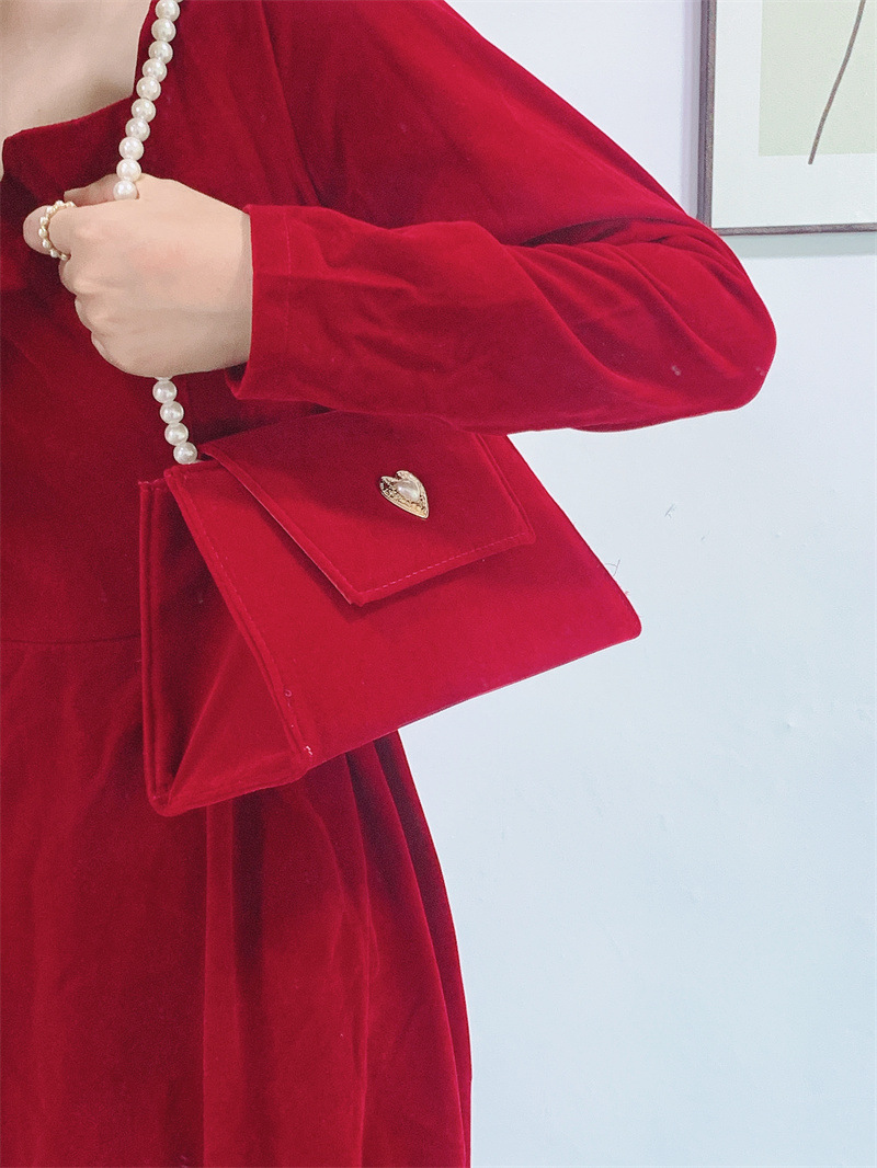 2021 New Velvet Red Wedding Bag Female Bride Elegant Suede Wedding All-Matching wedding Bag