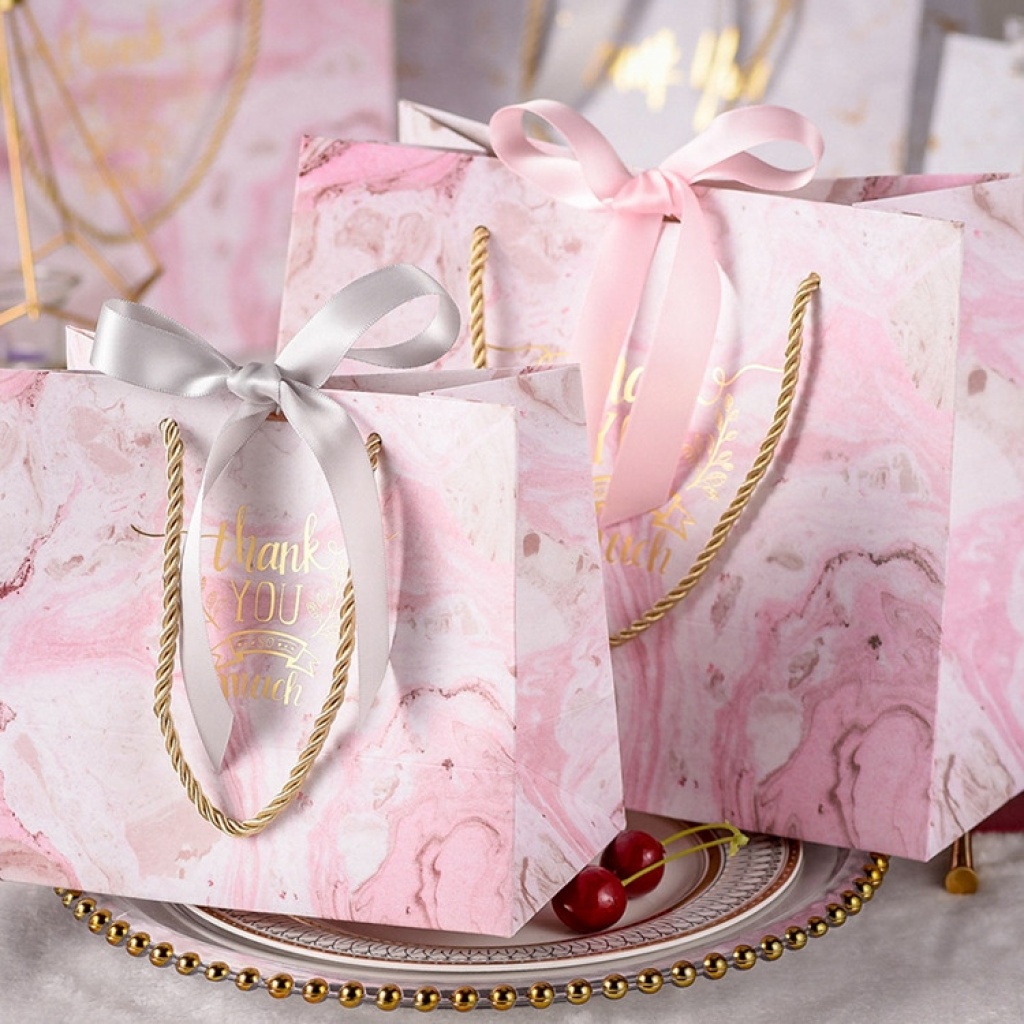 Portable Gift Bag European-Style Net Red Ribbon Gift Bag Custom Gilding Gift Paper Bag Wedding Wedding Bag