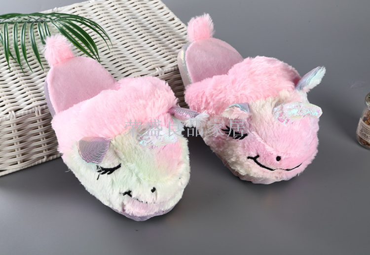 Foreign trade colorful silver horn unicorn lovely girl heart ice cream pink plush home cotton shoes Foreign trade colorful silver horn unicorn lovely girl heart ice cream pink plush home cotton shoes