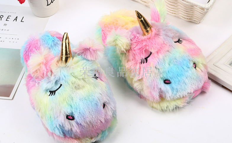 Foreign trade colorful silver horn unicorn lovely girl heart ice cream pink plush home cotton shoes Foreign trade colorful silver horn unicorn lovely girl heart ice cream pink plush home cotton shoes