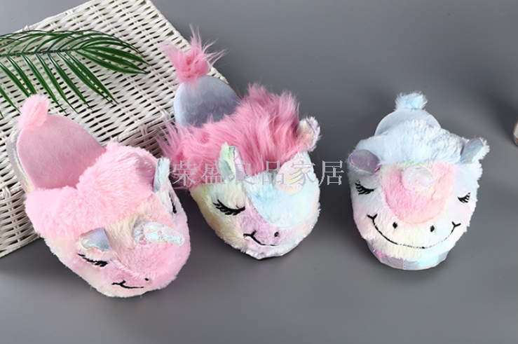 Foreign trade colorful silver horn unicorn lovely girl heart ice cream pink plush home cotton shoes Foreign trade colorful silver horn unicorn lovely girl heart ice cream pink plush home cotton shoes