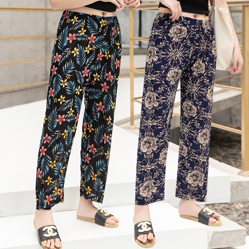 Summer New Straight Pants Colorful Pants Large Size Loose Casual Mosquito-Proof Women&#039;s Pants Cropped Mother Ice Silk Leggings Women&#039;s Thin