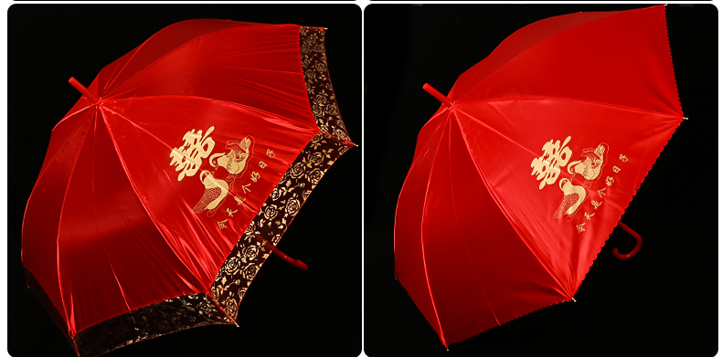 Wedding Dowry Chinese Embroidery Creative Wedding Festive Red Lace Wedding Long Handle Umbrella Bridal Wedding Supplies