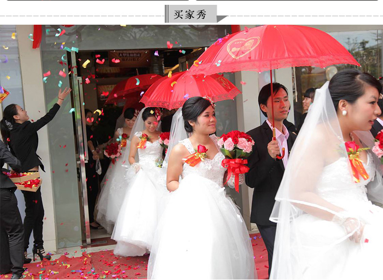 Wedding Dowry Chinese Embroidery Creative Wedding Festive Red Lace Wedding Long Handle Umbrella Bridal Wedding Supplies