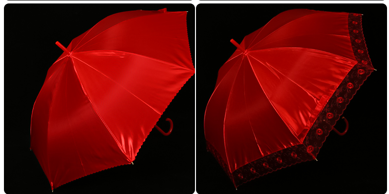 Wedding Dowry Chinese Embroidery Creative Wedding Festive Red Lace Wedding Long Handle Umbrella Bridal Wedding Supplies