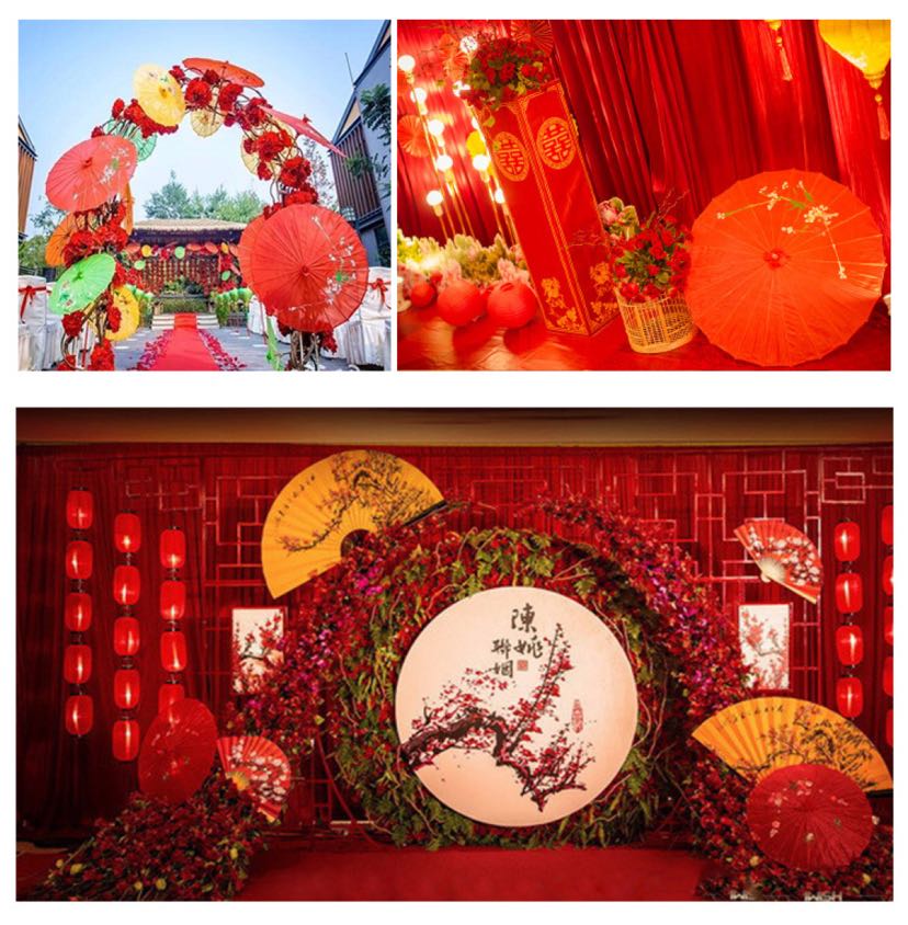 Chinese wedding props big red umbrella performance oil paper umbrella.