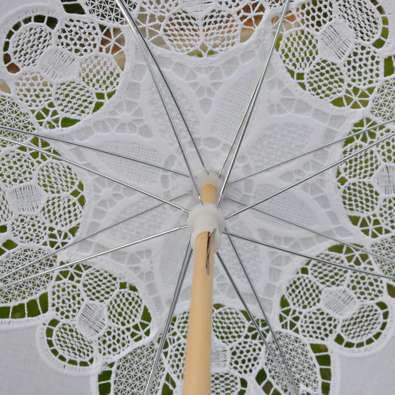 Decorative Umbrella Palace Wedding Lace Umbrella Bride Lace Umbrella White Bridesmaid Flower Girl Wooden Handle Umbrella