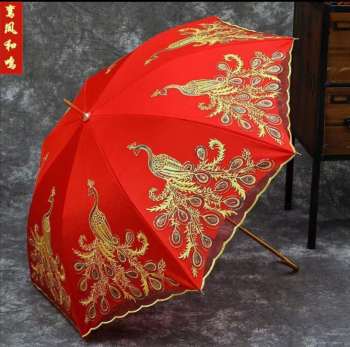 Bridal umbrella, Bride&#039;s Dowry, Semi-automa long-handle embroidery, Wedding articles, Double Wedding Sunshade Wholesale