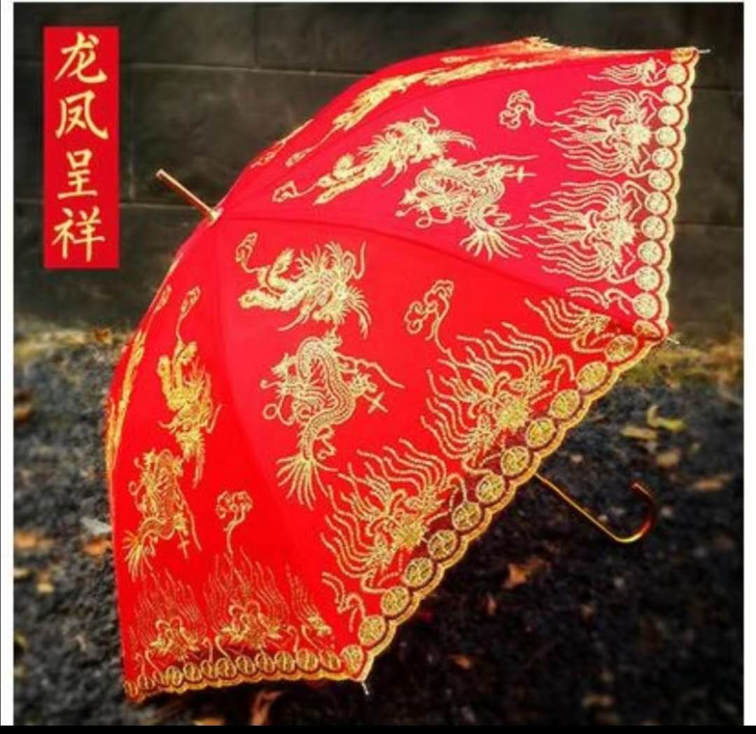 Bridal umbrella, Bride&#039;s Dowry, Semi-automatic,ong-handle embroidery, wedding articles, Double wedding Parasol Wholesale