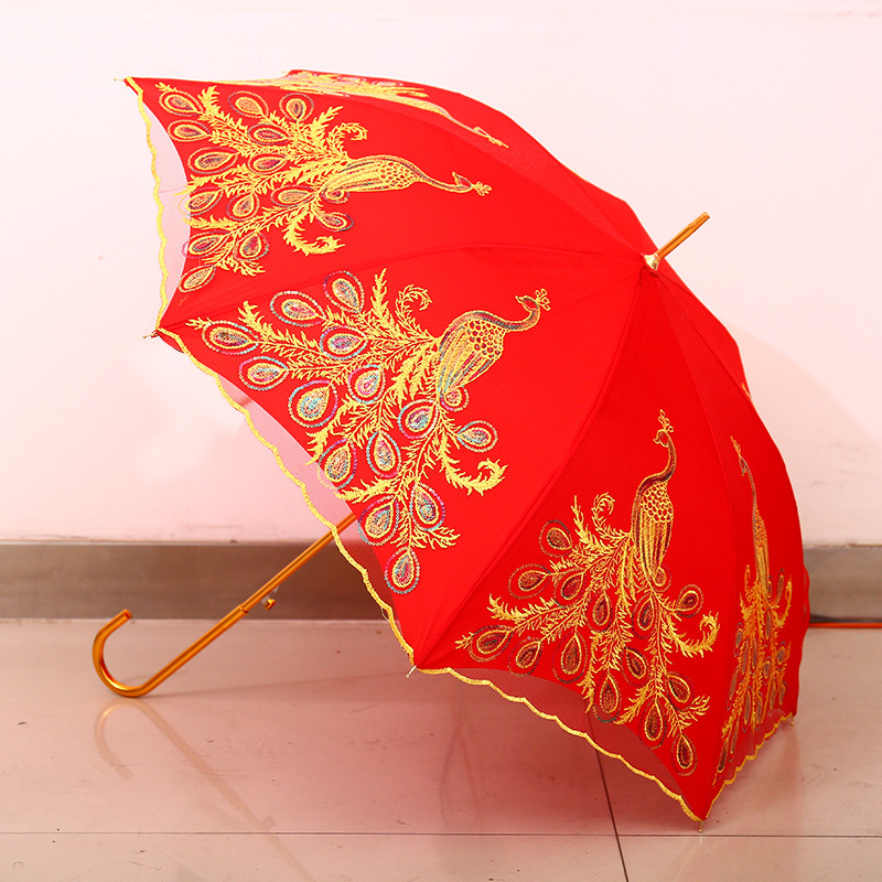 Wedding Red Umbrella Lace Craft Umbrella Sun Protection Dance Umbrella Wedding Supplies Bridal Wedding Folding Long Handle Umbrella