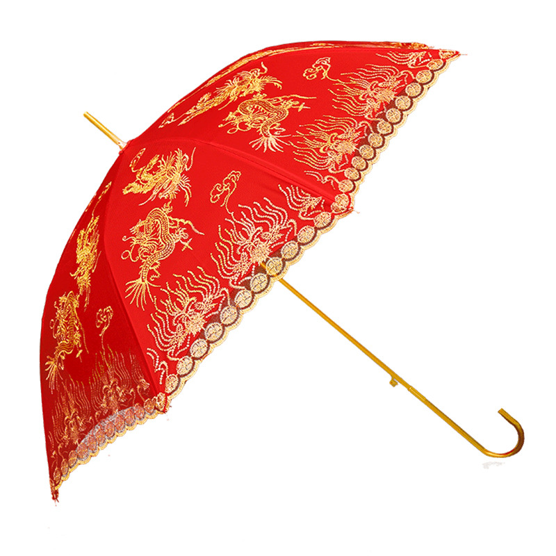 Wedding Red Umbrella Lace Craft Umbrella Sun Protection Dance Umbrella Wedding Supplies Bridal Wedding Folding Long Handle Umbrella