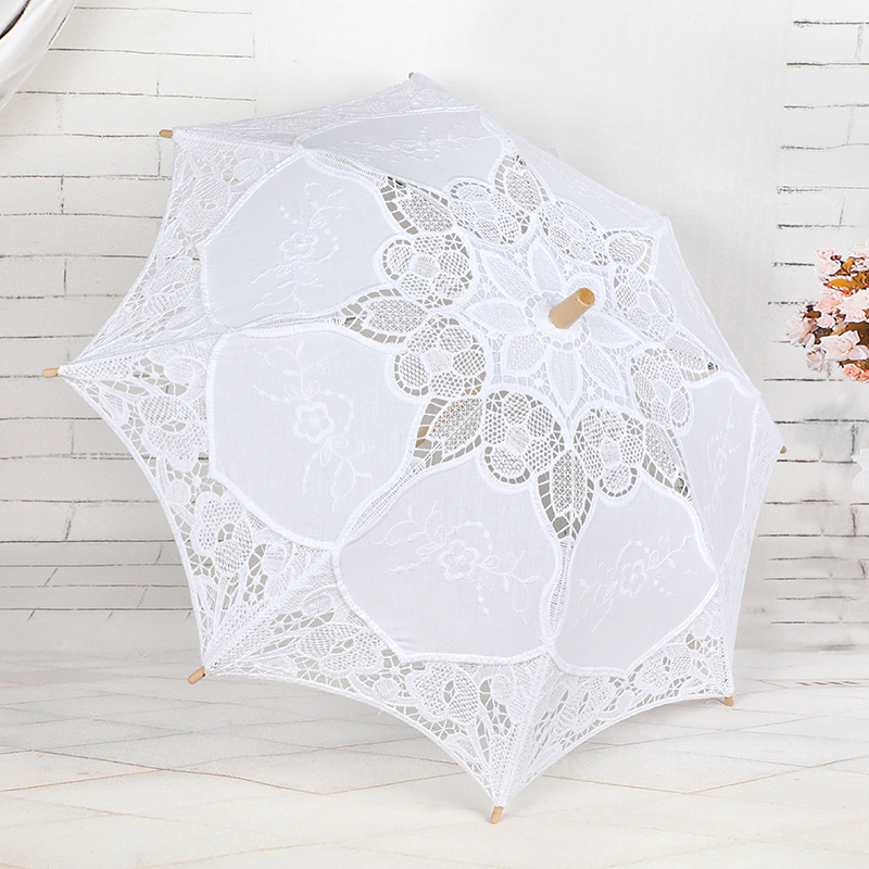 Lace Umbrella Wooden Handle Hollow Lace Lace Umbrella Floret Umbrella Photography Props Umbrella Wedding Supplies Whole