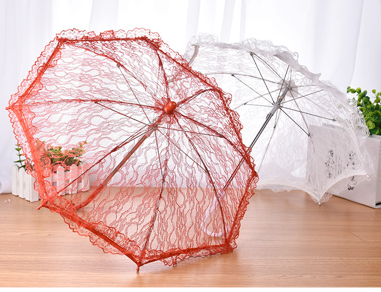 Flower Girl Decorative Umbrella Small Lace Umbrella Wedding Stainless Steel Long Handle Umbrella Wedding Supplies Whole